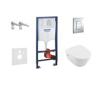 Grohe Rapid SL - Conjunto de inodoro suspendido + Inodoro y Asiento Villeroy & Boch, pulsador de descarga Skate Cosmopolitan, cromo 38528SET-KB