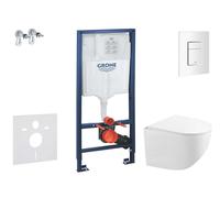 Grohe Rapid SL - Conjunto de instalación empotrada, inodoro compacto Gaia con asiento softclose, pulsador Skate Cosmopolitan, blanco alpino SANI11BA3103
