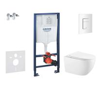 Grohe Rapid SL - Conjunto de instalación empotrada, inodoro Gaia con asiento de cierre suave, pulsador Skate Cosmopolitan, blanco alpino SANI11BA3102