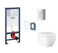 Grohe Rapid SL - Conjunto de instalación pre-pared, inodoro, asiento SoftClose, botón Skate Cosmopolitan y kit de lanzamiento para tableta, Triple Vortex, cromado SANI11BB2135