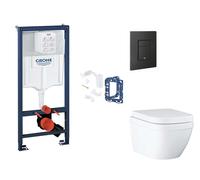 Grohe Rapid SL - Conjunto de instalación pre-pared, inodoro, asiento SoftClose, kit de lanzamiento de botón y tableta, Triple Vortex, phantom black SANI11BB5135