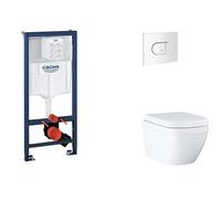 Grohe Rapid SL - Conjunto de instalación pre-pared, inodoro, asiento SoftClose y botón Arena Cosmopolitan, Triple Vortex, blanco alpino SANI11BB3124