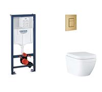 Grohe Rapid SL - Conjunto de instalación pre-pared, inodoro, asiento SoftClose y botón Skate Cosmopolitan, Triple Vortex, cepillado Cool Sunrise SANI11BB4126