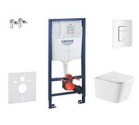 Grohe Rapid SL - Conjunto de módulo de instalación empotrada, inodoro Arkas I con asiento de cierre suave, pulsador Skate Cosmopolitan, blanco alpino SANI11BA3115
