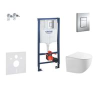 Grohe Rapid SL - Conjunto de módulo de instalación empotrada, inodoro Gaia y asiento softclose, pulsador de descarga Skate Cosmopolitan, cromo SANI11BA1105