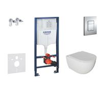 Grohe Rapid SL - Conjunto de módulo de instalación empotrada, inodoro Oudee y asiento con cierre suave, botón Skate Cosmopolitan, cromo SANI11BA1104