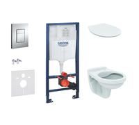 Grohe Rapid SL - Conjunto de módulo de instalación empotrado, inodoro Alpha con asiento, pulsador de descarga Skate Cosmopolitan, cromo 38528SET-KD