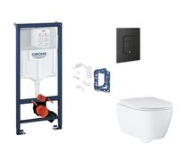 Grohe Rapid SL - Juego de instalación pre-pared, inodoro, asiento SoftClose, botón Even y kit de lanzamiento para tableta, phantom black SANI11BB5139