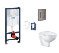 Grohe Rapid SL - Juego de instalación pre-pared, inodoro, asiento SoftClose, botón Skate Cosmopolitan y kit de lanzamiento para tableta, grafito duro cepillado SANI11BB5134