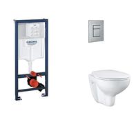 Grohe Rapid SL - Juego de instalación pre-pared, inodoro, asiento SoftClose y botón Skate Cosmopolitan, acero inoxidable cepillado SANI11BB2115
