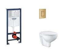 Grohe Rapid SL - Juego de instalación pre-pared, inodoro, asiento SoftClose y botón Skate Cosmopolitan, cepillado Cool Sunrise SANI11BB4121