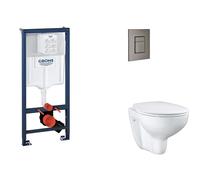 Grohe Rapid SL - Juego de instalación pre-pared, inodoro, asiento SoftClose y botón Skate Cosmopolitan, grafito duro cepillado SANI11BB5114