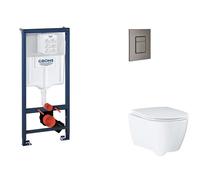 Grohe Rapid SL - Juego de instalación pre-pared, inodoro, asiento SoftClose y botón Skate Cosmopolitan, grafito duro cepillado SANI11BB5123