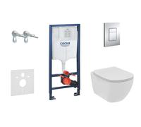 Grohe Rapid SL - Juego de módulo empotrable, inodoro suspendido, asiento Tesi softclose, rimless, pulsador de wc Skate Cosmopolitan, cromo 38528SET-KE