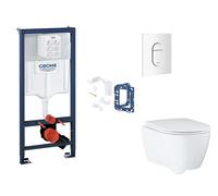 Grohe Rapid SL - Set de instalación pre-pared, inodoro, asiento SoftClose, botón Arena Cosmopolitan y kit de lanzamiento para tableta, blanco alpino SANI11BB3155
