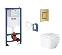 Grohe Rapid SL - Set de instalación pre-pared, inodoro, asiento SoftClose, botón Skate Cosmopolitan y kit de lanzamiento para tableta, Triple Vortex, cepillado Cool Sunrise SANI11BB4156