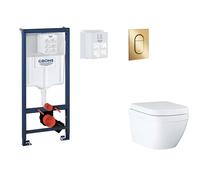 Grohe Rapid SL - Set de instalación pre-pared, inodoro, asiento SoftClose y Arena Cosmopolitan S, Triple Vortex, botón Cool Sunrise SANI11BB4130