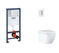 Grohe Rapid SL - Set de instalación pre-pared, inodoro, asiento SoftClose y Skate Cosmopolitan, Triple Vortex, botón Moon White SANI11BB3123