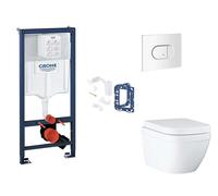 Grohe Rapid SL - Set de montaje pre-pared, inodoro, asiento SoftClose, botón Arena Cosmopolitan y kit de lanzamiento para tableta, Triple Vortex, blanco alpino SANI11BB3150