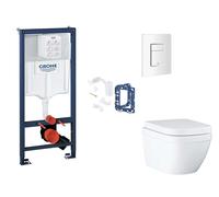 Grohe Rapid SL - Set de montaje pre-pared, inodoro, asiento SoftClose, botón Skate Cosmopolitan y kit de lanzamiento para tableta, Triple Vortex, blanco alpino SANI11BB3148