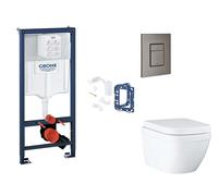 Grohe Rapid SL - Set de montaje previo a la pared, inodoro, asiento SoftClose, botón Skate Cosmopolitan y kit de lanzamiento para tableta, Triple Vortex, grafito duro cepillado SANI11BB5136