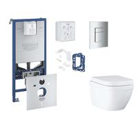 Grohe Rapid SLX - Conjunto de instalación pre-pared, inodoro, asiento SoftClose, botón Skate Cosmopolitan y kit de lanzamiento para tableta, Triple Vortex, cromado SANI11BB2127