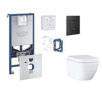 Grohe Rapid SLX - Conjunto de instalación pre-pared, inodoro, asiento SoftClose, kit de lanzamiento de botón y tableta, Triple Vortex, phantom black SANI11BB5127