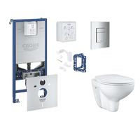 Grohe Rapid SLX - Conjunto de instalación previa a la pared, inodoro, asiento SoftClose, botón Skate Cosmopolitan y juego de lanzamiento para tableta, cromado SANI11BB2125