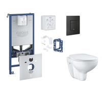 Grohe Rapid SLX - Juego de instalación pre-pared, inodoro, asiento SoftClose, botón Even y kit de lanzamiento para tableta, phantom black SANI11BB5125