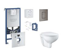 Grohe Rapid SLX - Juego de instalación pre-pared, inodoro, asiento SoftClose, botón Skate Cosmopolitan y kit de lanzamiento para tableta, grafito duro cepillado SANI11BB5126