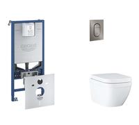 Grohe Rapid SLX - Juego de instalación pre-pared, inodoro, asiento SoftClose y botón Arena Cosmopolitan S, Triple Vortex, Hard Graphite cepillado SANI11BB5106