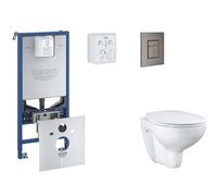 Grohe Rapid SLX - Juego de instalación pre-pared, inodoro, asiento SoftClose y botón Skate Cosmopolitan, grafito duro cepillado SANI11BB5102