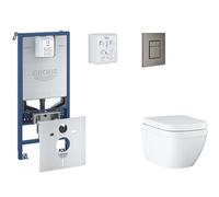 Grohe Rapid SLX - Juego de instalación pre-pared, inodoro, asiento SoftClose y botón Skate Cosmopolitan, Triple Vortex, Hard Graphite cepillado SANI11BB5105