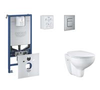 Grohe Rapid SLX - Juego de instalación pre-pared, inodoro, asiento SoftClose y botón Skate Cosmopolitan, acero inoxidable cepillado SANI11BB2103