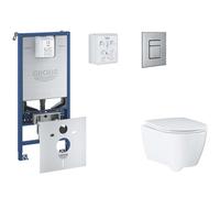Grohe Rapid SLX - Juego de instalación pre-pared, inodoro, asiento SoftClose y botón Skate Cosmopolitan, acero inoxidable cepillado SANI11BB2112