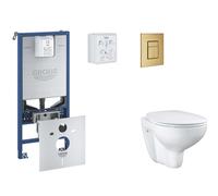 Grohe Rapid SLX - Juego de instalación pre-pared, inodoro, asiento SoftClose y botón Skate Cosmopolitan, cepillado Cool Sunrise SANI11BB4101