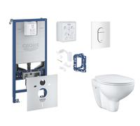 Grohe Rapid SLX - Set de instalación pre-pared, inodoro, asiento SoftClose, botón Arena Cosmopolitan y kit de lanzamiento para tableta, blanco alpino SANI11BB3134
