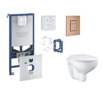 Grohe Rapid SLX - Set de instalación pre-pared, inodoro, asiento SoftClose, botón Skate Cosmopolitan y kit de lanzamiento para tableta, cepillado Warm Sunset SANI11BB4143