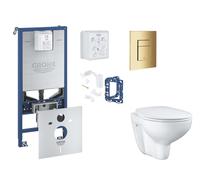 Grohe Rapid SLX - Set de instalación pre-pared, inodoro, asiento SoftClose, botón Skate Cosmopolitan y kit de lanzamiento para tableta, Cool Sunrise SANI11BB4142