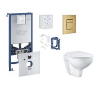 Grohe Rapid SLX - Set de instalación pre-pared, inodoro, asiento SoftClose, botón Skate Cosmopolitan y kit de lanzamiento para tableta, cepillado Cool Sunrise SANI11BB4141