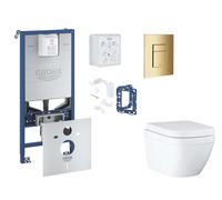 Grohe Rapid SLX - Set de instalación pre-pared, inodoro, asiento SoftClose, botón Skate Cosmopolitan y kit de lanzamiento para tableta, Triple Vortex, Cool Sunrise SANI11BB4145