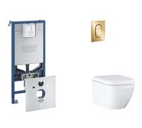 Grohe Rapid SLX - Set de instalación pre-pared, inodoro, asiento SoftClose y Arena Cosmopolitan S, Triple Vortex, botón Cool Sunrise SANI11BB4110