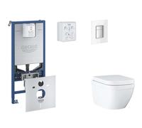 Grohe Rapid SLX - Set de instalación pre-pared, inodoro, asiento SoftClose y Skate Cosmopolitan, Triple Vortex, botón Moon White SANI11BB3107