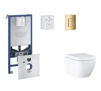 Grohe Rapid SLX - Set de instalación pre-pared, inodoro, asiento SoftClose y Skate Cosmopolitan, Triple Vortex, botón Cool Sunrise SANI11BB4107