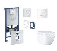 Grohe Rapid SLX - Set de montaje pre-pared, inodoro, asiento SoftClose, botón Arena Cosmopolitan y kit de lanzamiento para tableta, Triple Vortex, blanco alpino SANI11BB3138