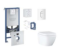 Grohe Rapid SLX - Set de montaje pre-pared, inodoro, asiento SoftClose, botón Arena Cosmopolitan y kit de lanzamiento para tableta, Triple Vortex, blanco alpino SANI11BB3137