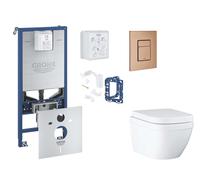 Grohe Rapid SLX - Set de montaje pre-pared, inodoro, asiento SoftClose, botón Skate Cosmopolitan y kit de lanzamiento para tableta, Triple Vortex, cepillado Warm Sunset SANI11BB4146