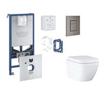 Grohe Rapid SLX - Set de montaje previo a la pared, inodoro, asiento SoftClose, botón Skate Cosmopolitan y kit de lanzamiento para tableta, Triple Vortex, grafito duro cepillado SANI11BB5128