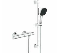 Grohe Set de ducha con mezclador termostático, rociador de 3 chorros, barra de 60 cm y flexo - Cromo
