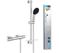 Grohe Set de ducha con mezclador termostático, rociador de 3 chorros, barra de 60 cm y flexo - Cromo